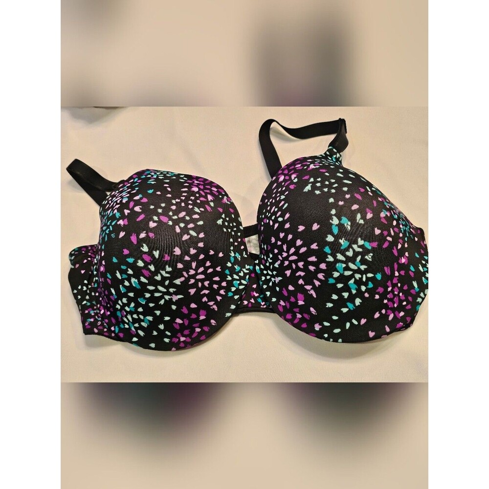 Warner's Black Bra with Pink & Aqua Heart Print